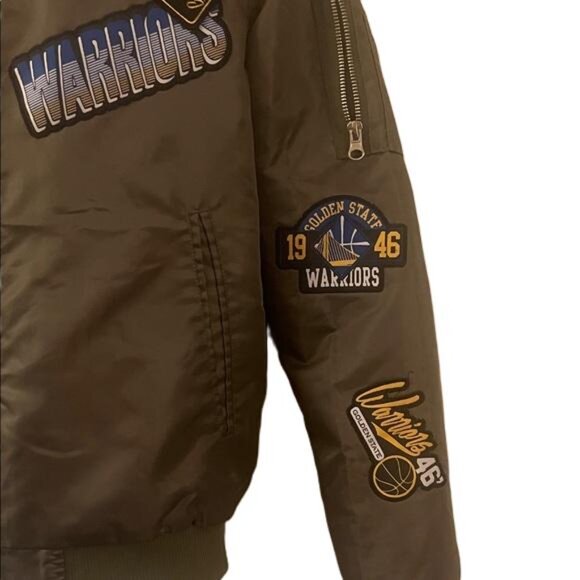 NBA Golden State Warriors Jacket, NBA, Army Green With Patches. Size S, Full Zip - Picture 5 of 7
